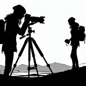 Caucasian Female Photographer Silhouette Taking Picture