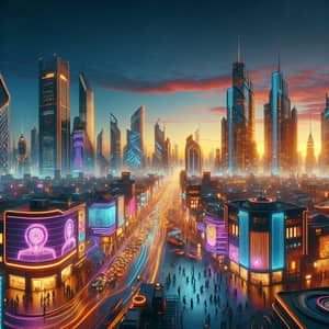 Futuristic Tashkent City at Dusk: Cyberpunk Urban Dystopia