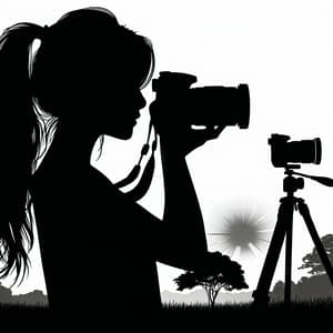 East Asian Female Photographer Silhouette Drawing