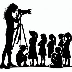 Silhouette Illustration of Female Photographer with Children