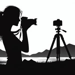 Silhouette Drawing of Hispanic Female Photographer Taking Picture