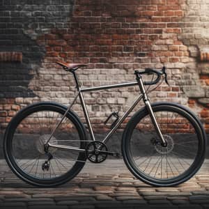 Sleek Metallic Silver Bike against Rustic Brick Wall