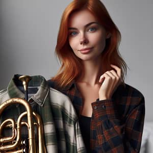 Red-Haired Woman with Flannel Shirt - Unique Fashion