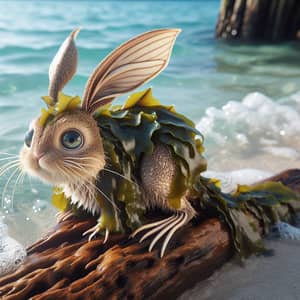 Whimsical Sea Rabbit Perched on Driftwood