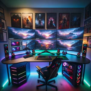 Ultimate Gaming Setup | Multi-Monitor Desk, RGB Keyboard & Mouse