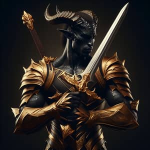 Powerful Dragonborn Paladin in Ebony Armor with Dual Swords