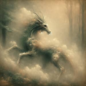 Mystical Creature in Foggy Forest - Impressionist Art