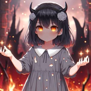 Summon Sparkling Lightning in Hell - Dark-Haired Girl in Grey Dress