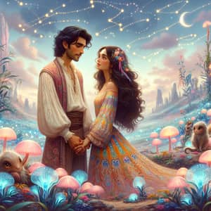 Enchanting Image of Diverse Couple in Otherworldly Landscape