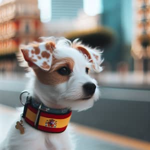 White Dog with Brown Spots and Andalusian Flag Collar