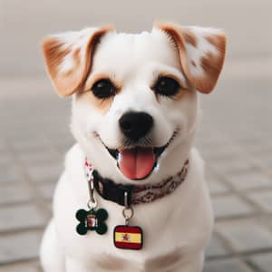 Medium-Sized White Dog with Andalusian Flag Collar