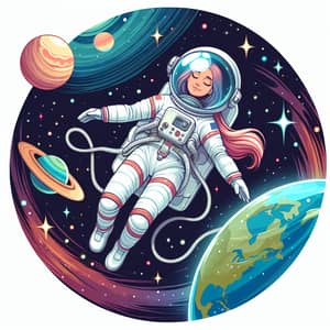 Female Astronaut Floating in Space Illustration