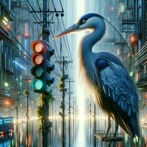 Futuristic Urban Ensemble: Cyberpunk-Inspired Bird Art