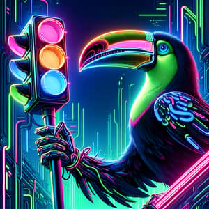 Neon-lit Toucan in Futuristic Metropolis Art