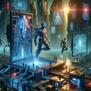 Pixelverse: Cyber Men in a High-Tech Digital Cityscape