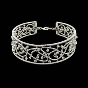 Silver Thread Crystal Embroidered Neck Collar