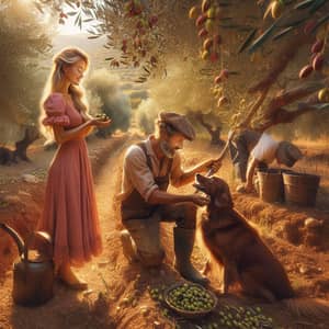 Woman and Dog in Olive Grove | Harvesting Olives Scene