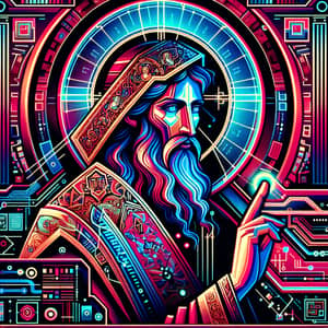 Prophet Elijah Cyberpunk Icon - Ancient Russian Style Artwork