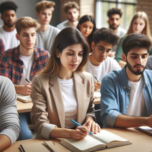 Young Female Teacher Inspiring Diverse Male Students