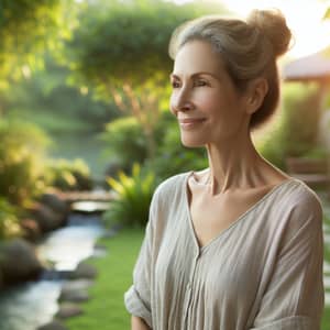 Tranquil Woman in Serene Garden Setting