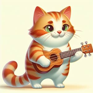 Whimsical Tabby Cat Playing Ukulele - Musical Feline Illustration