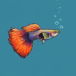 Colorful Guppy Fish in Retro Pixel Art Style