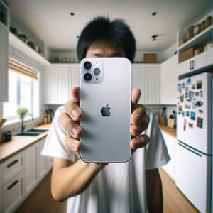 First-Person View of iPhone 14 in Modern Kitchen