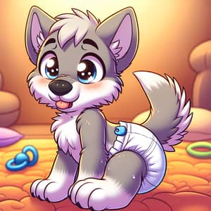 Adorable Newborn Wolf Pup in a Diaper - Cute Cartoon Image