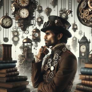 Steampunk Dreamscape: South Asian Man in Thought