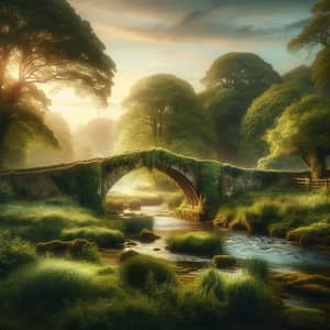 Tranquil Stone Bridge in Lush Greenery | Rural Landscape Serenity