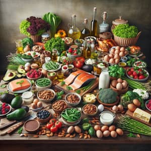 Fresh Food Spread on Large Wooden Dining Table - Healthy Dishes