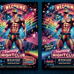 Gay Nightclub | Vibrant Flyer with Muscular Male Gogo Dancer