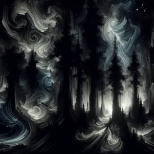 Nocturnal Woodland: Abstract Dark Forest Art