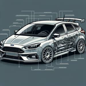 Detailed Blueprint of Ford Focus MK2 with Spoiler