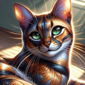 Exquisite Tortoiseshell Cat Digital Art | Vivid Colors & Emerald Eyes