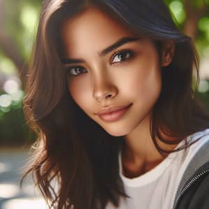 Mysterious Smile: Young Hispanic Woman Outdoors