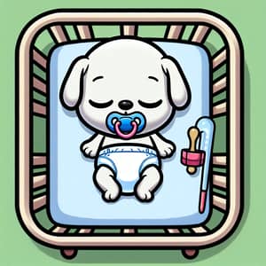 Adorable Newborn White Cartoon Puppy in Diapers Sleeping