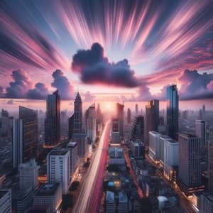 Cityscape Time-Lapse Photography with Sunset Skyline