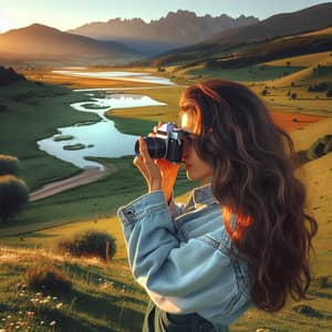 Hispanic Girl Capturing Beautiful Landscape | Vintage Scene