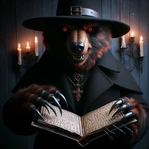 Mysterious Menacing Bear with Ancient Book