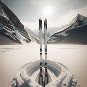 Vertical Cross-Country Skis on Snowy Landscape