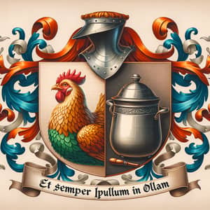 Vintage Coat of Arms with Chicken and Pot Symbols