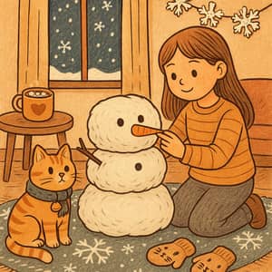 Cozy Winter Scene with Cat and Snowman Craft