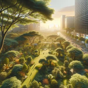 Serene 4K Ecological Park Rendering | Lush Greenery & Urban Contrast