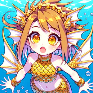 Cute Anime Girl Swimming with Golden Scales