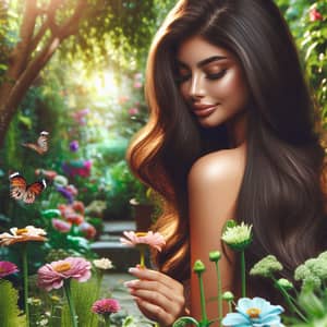 Tranquil Garden Scene with a Beautiful Hispanic Girl