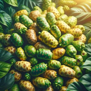 Vibrant Noni Fruit Background - Lush Tropical Foliage