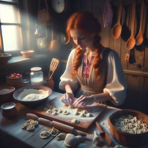 Ukrainian Woman Making Siberian Dumplings in Kitchen