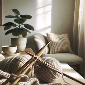 Knitting & Minimalism: Serene Scene of Delicate Yarn & Simple Space