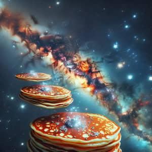 Golden Brown Bliny Floating in Milky Way - Cosmic Pancake Fantasy